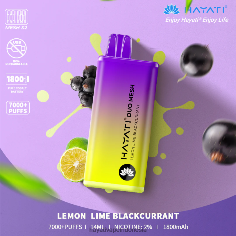 Hayati Duo Mesh sekali pakai blackcurrant lemon-lime A84L8187 - Hayati Flavour List
