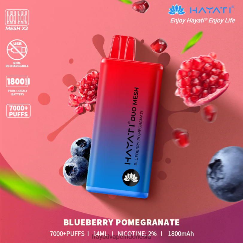 Hayati Duo Mesh sekali pakai delima blueberry A84L8186 - Hayati Flavours Indonesia
