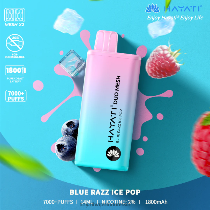 Hayati Duo Mesh sekali pakai es pop razz biru A84L8166 - Hayati Flavours Indonesia