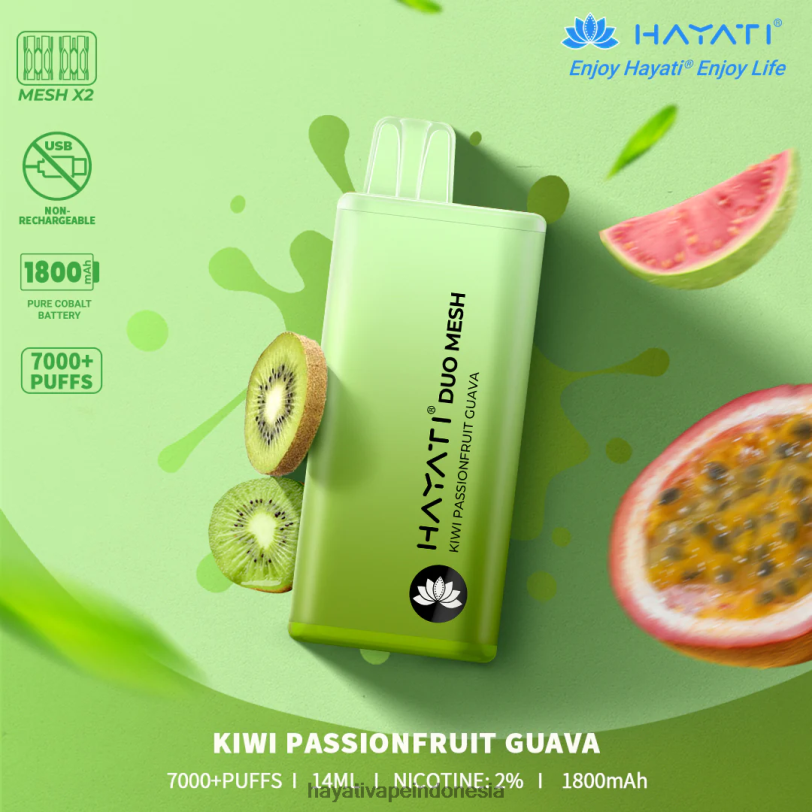 Hayati Duo Mesh sekali pakai jambu markisa kiwi A84L8173 - Hayati Vape Indonesia