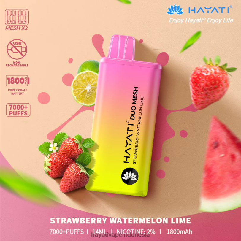 Hayati Duo Mesh sekali pakai jeruk nipis semangka stroberi A84L8183 - Hayati Vape Indonesia