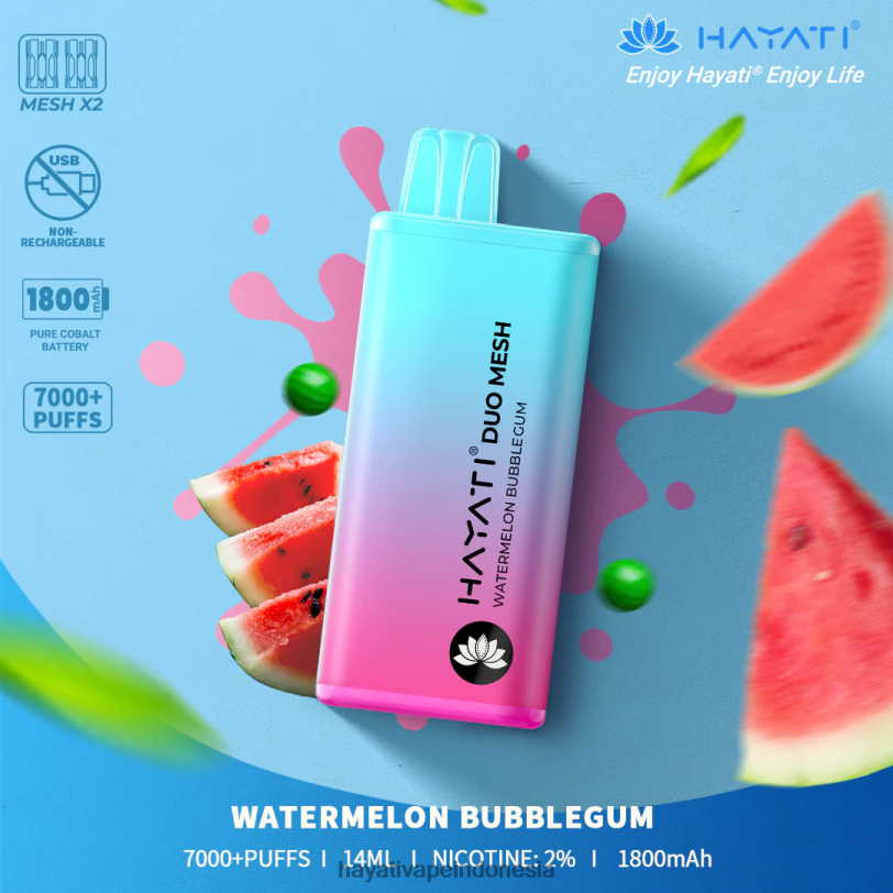 Hayati Duo Mesh sekali pakai permen karet semangka A84L8185 - Hayati Vape Review