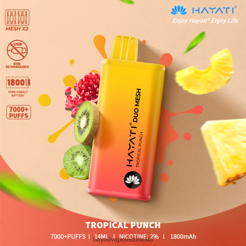 Hayati Duo Mesh sekali pakai pukulan tropis A84L8184 - Hayati Vape Near Me