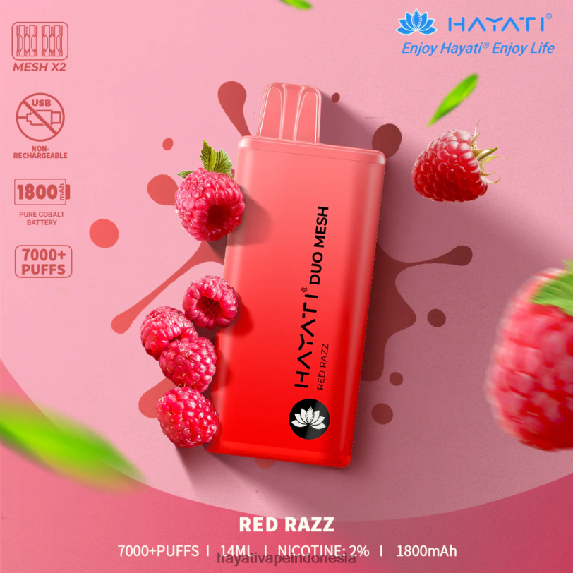 Hayati Duo Mesh sekali pakai razz merah A84L8179 - Hayati Vapes Wholesale