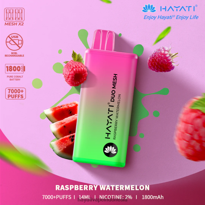 Hayati Duo Mesh sekali pakai semangka rasberi A84L8178 - Hayati Flavour Vapes