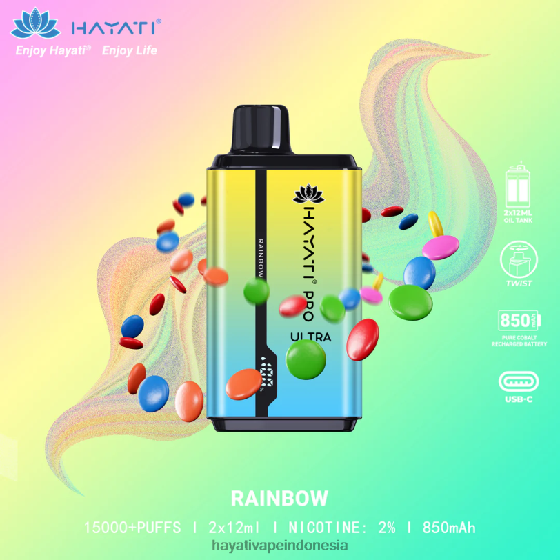 Hayati Pro Ultra sekali pakai 15.000 isapan Pelangi A84L8209 - Hayati Vapes Wholesale