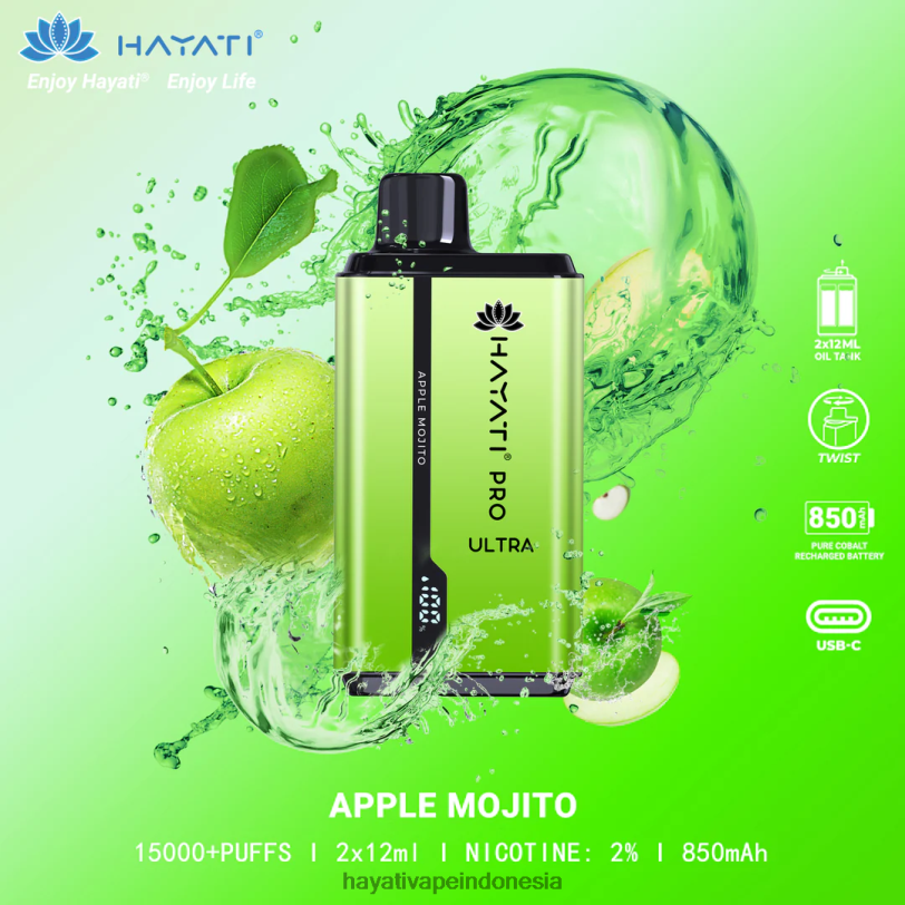 Hayati Pro Ultra sekali pakai 15.000 isapan apel mojito A84L8200 - Hayati Store Indonesia