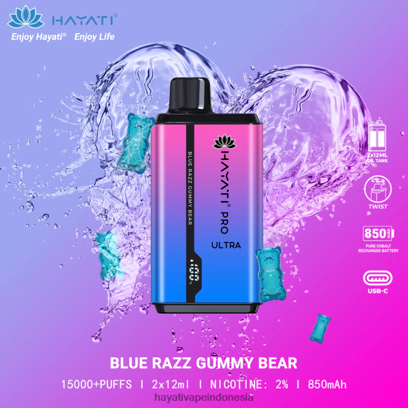 Hayati Pro Ultra sekali pakai 15.000 isapan beruang bergetah razz biru A84L8194 - Hayati Vape Near Me