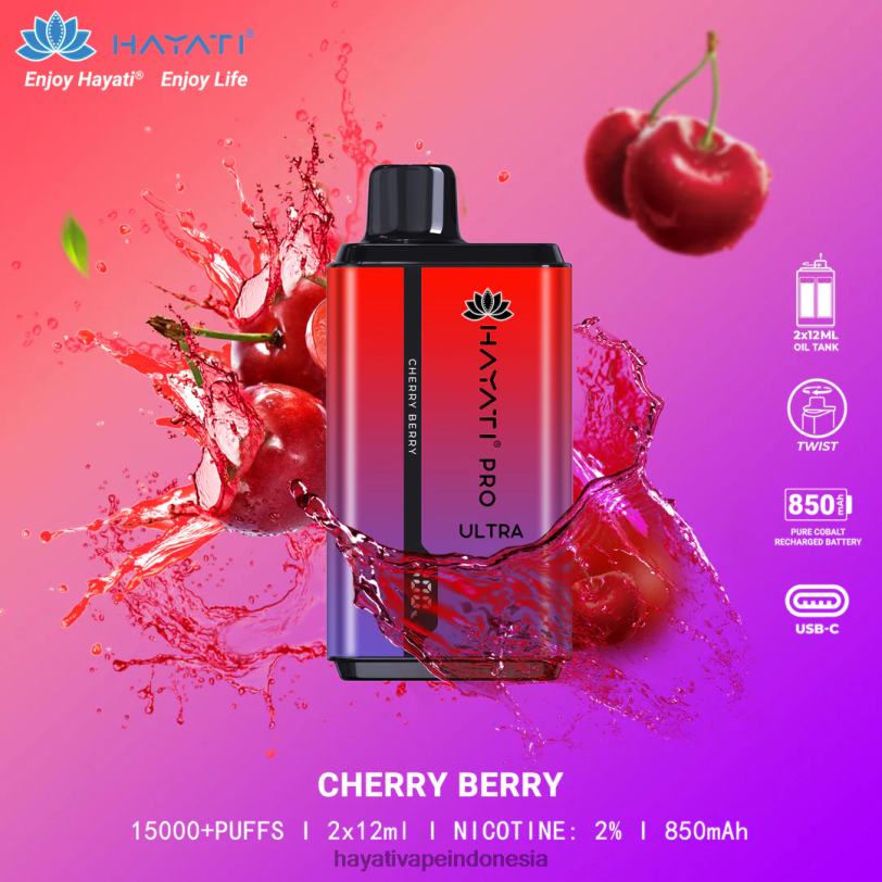 Hayati Pro Ultra sekali pakai 15.000 isapan buah ceri A84L8199 - Hayati Vapes Wholesale