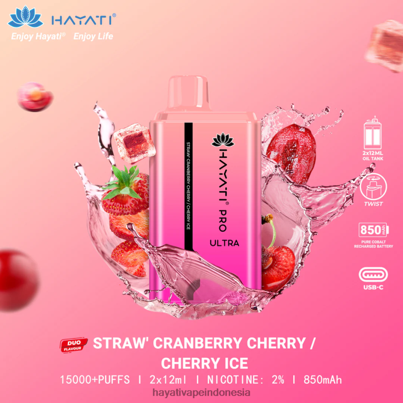 Hayati Pro Ultra sekali pakai 15.000 isapan es ceri-ceri cranberry stroberi A84L8225 - Hayati Vape Review