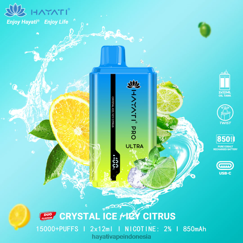 Hayati Pro Ultra sekali pakai 15.000 isapan es kristal/jeruk es A84L8218 - Hayati Flavour Vapes