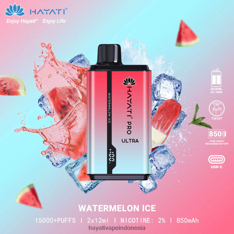 Hayati Pro Ultra sekali pakai 15.000 isapan es semangka A84L8214 - Hayati Vape Near Me