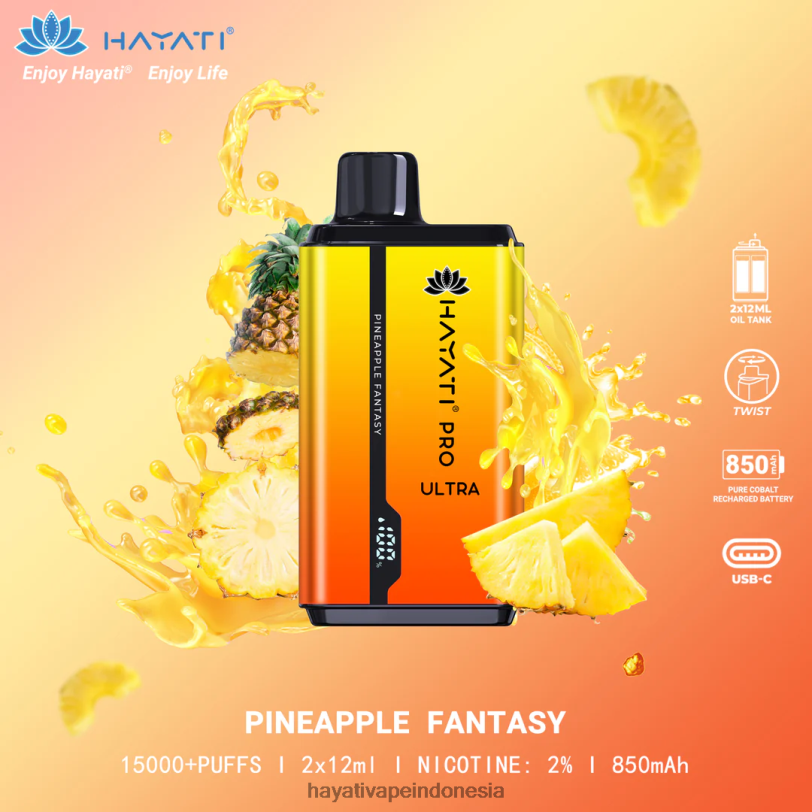 Hayati Pro Ultra sekali pakai 15.000 isapan fantasi nanas A84L8208 - Hayati Flavour Vapes