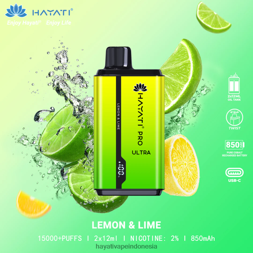 Hayati Pro Ultra sekali pakai 15.000 isapan lemon & jeruk nipis A84L8203 - Hayati Vape Indonesia