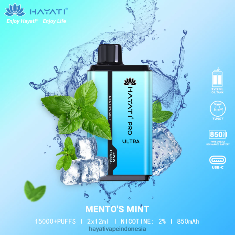 Hayati Pro Ultra sekali pakai 15.000 isapan mint mento A84L8206 - Hayati Flavours Indonesia