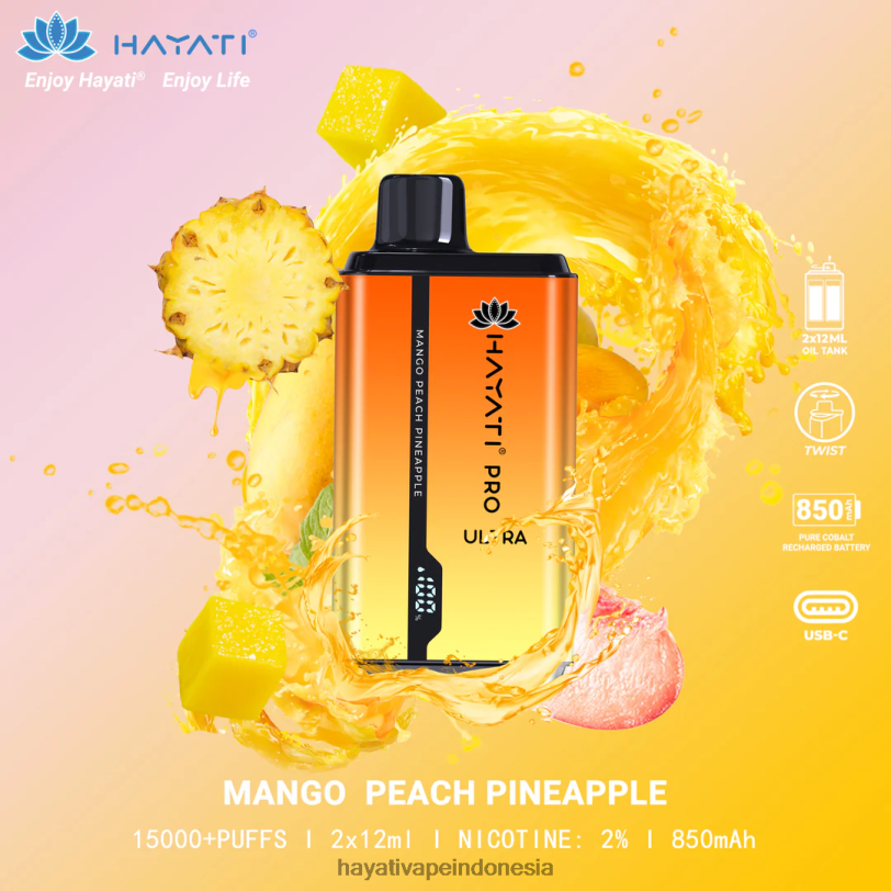 Hayati Pro Ultra sekali pakai 15.000 isapan nanas mangga persik A84L8204 - Hayati Vape Near Me
