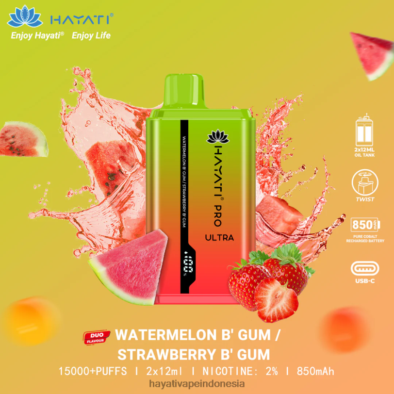 Hayati Pro Ultra sekali pakai 15.000 isapan permen karet semangka/permen karet stroberi A84L8227 - Hayati Flavour List