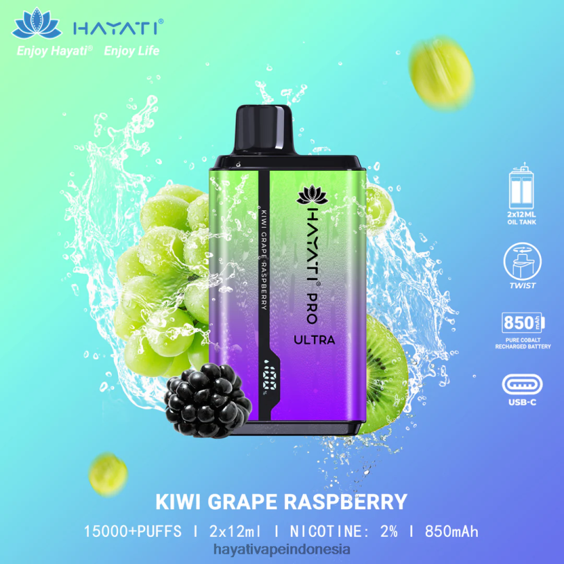 Hayati Pro Ultra sekali pakai 15.000 isapan raspberry anggur kiwi A84L8202 - Hayati Jakarta