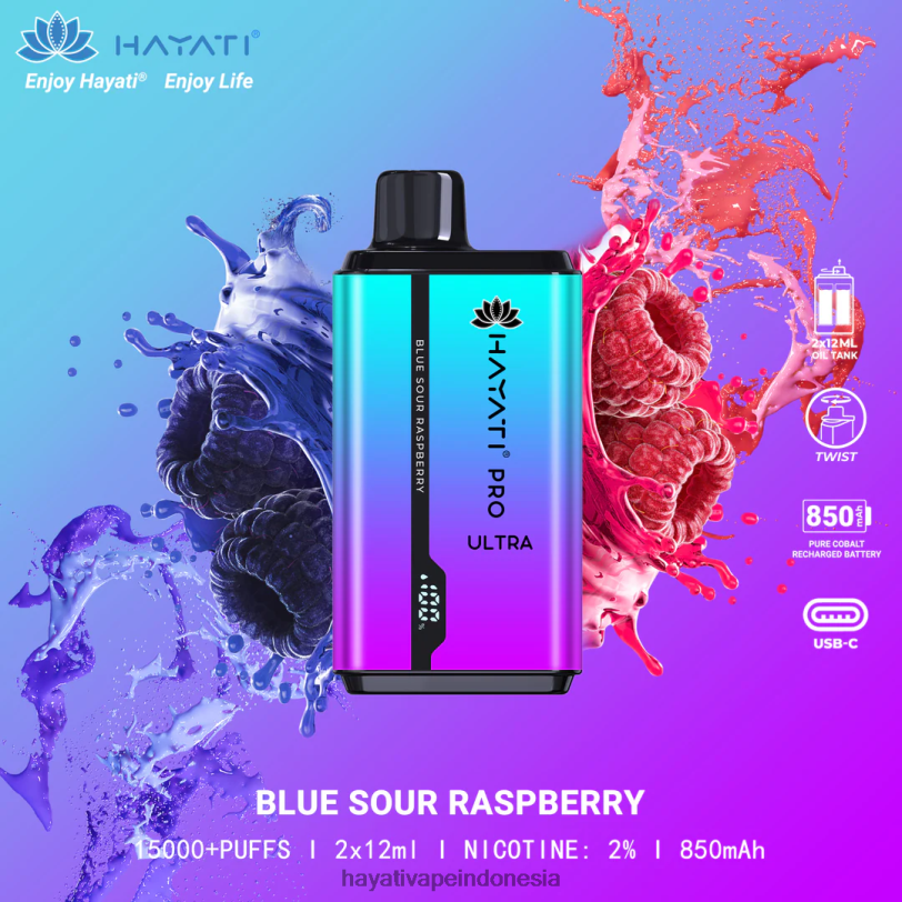 Hayati Pro Ultra sekali pakai 15.000 isapan raspberry asam biru A84L8195 - Hayati Vape Review