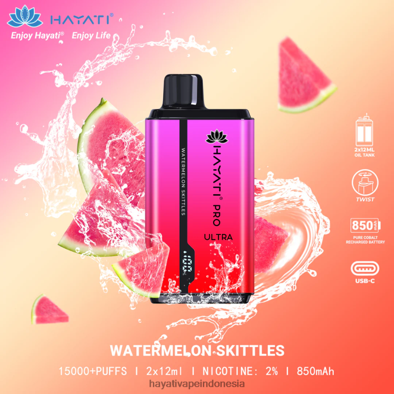 Hayati Pro Ultra sekali pakai 15.000 isapan skittle semangka A84L8215 - Hayati Vape Review