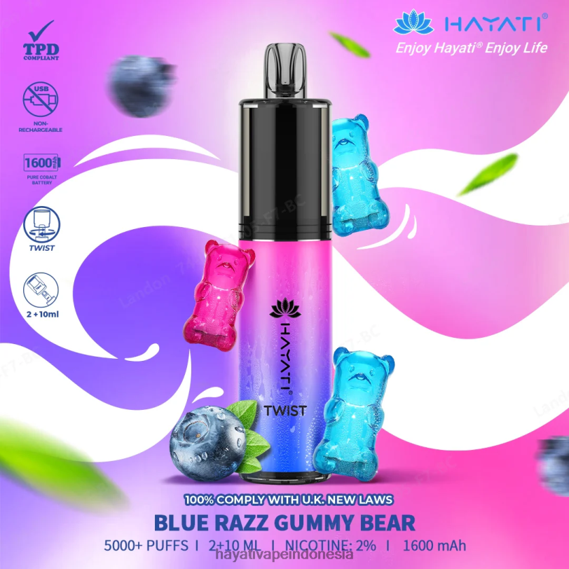 Hayati Twist sekali pakai beruang bergetah razz biru A84L864 - Hayati Vape Near Me