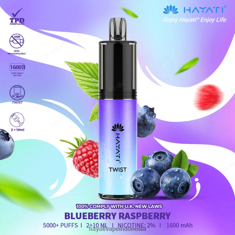 Hayati Twist sekali pakai blueberry-raspberry A84L866 - Hayati Flavours Indonesia