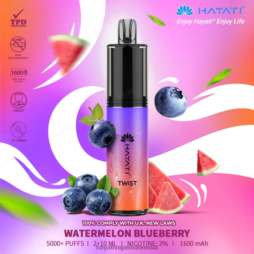 Hayati Twist sekali pakai blueberry semangka A84L888 - Hayati Flavour Vapes