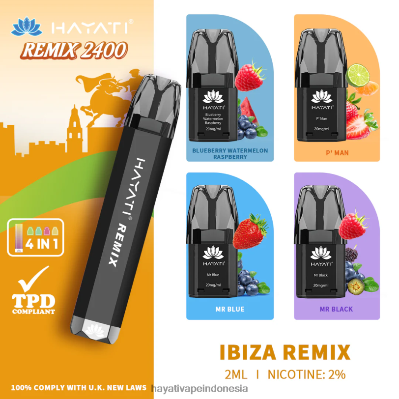 Hayati Remix sistem pod yang telah diisi sebelumnya 2400 isapan ibiza remix A84L855 - Hayati Vape Review