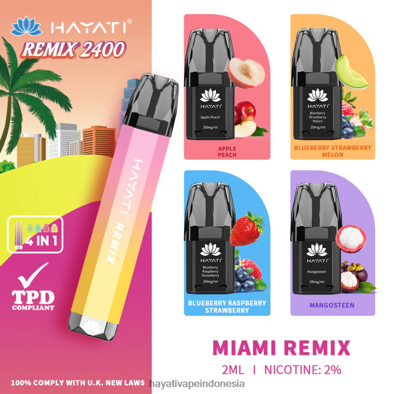 Hayati Remix sistem pod yang telah diisi sebelumnya 2400 isapan miami remix A84L856 - Hayati Flavours Indonesia
