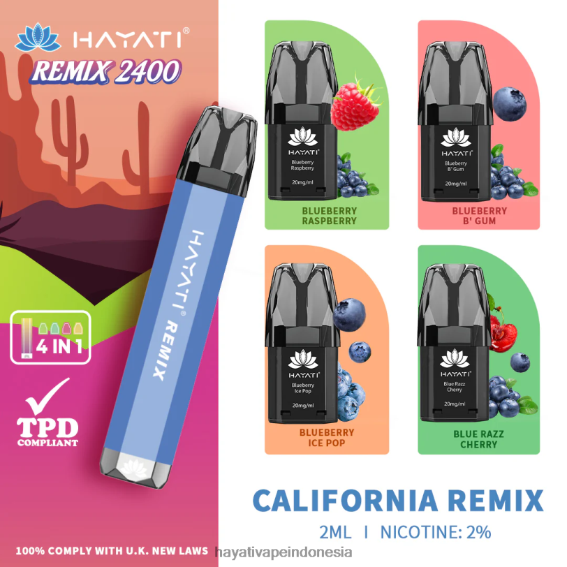Hayati Remix sistem pod yang telah diisi sebelumnya 2400 isapan remix california A84L851 - Hayati Indonesia