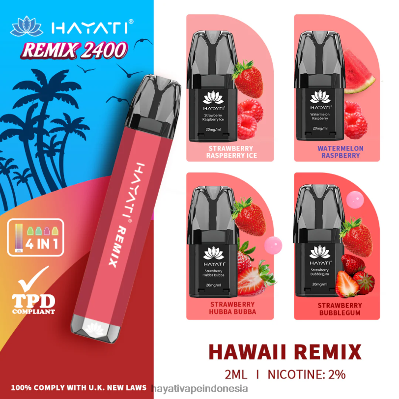 Hayati Remix sistem pod yang telah diisi sebelumnya 2400 isapan remix hawai A84L854 - Hayati Vape Near Me