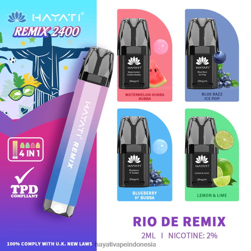 Hayati Remix sistem pod yang telah diisi sebelumnya 2400 isapan rio de remix A84L857 - Hayati Flavour List