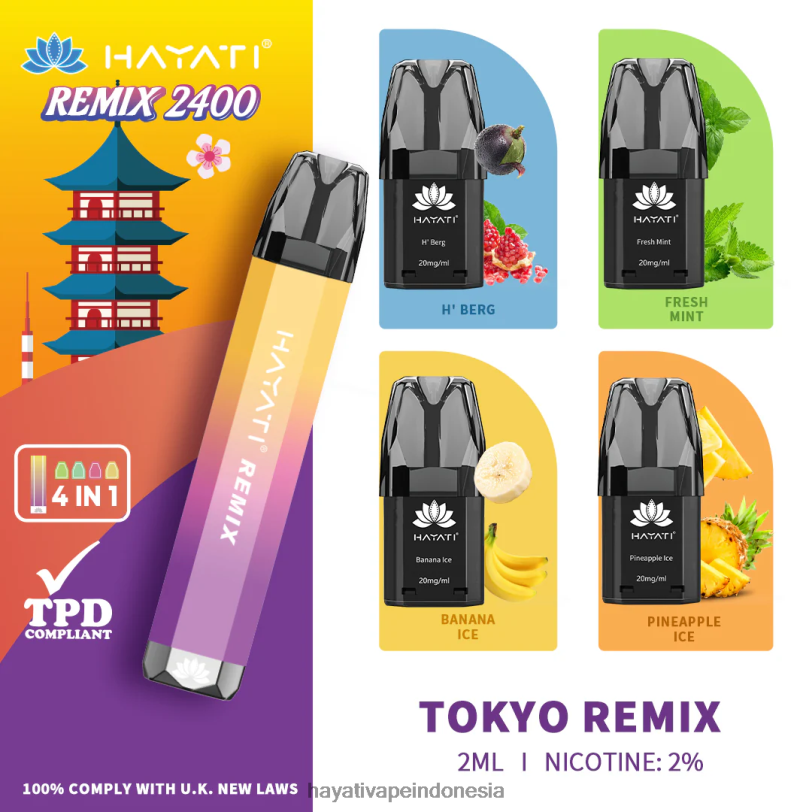 Hayati Remix sistem pod yang telah diisi sebelumnya 2400 isapan tokyo remix A84L858 - Hayati Flavour Vapes